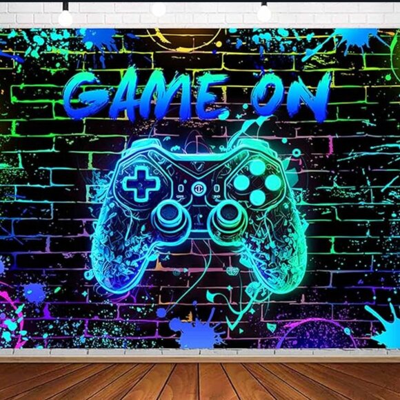 Neon Gamer Party Backdrop Banner– 7x5 ft - Picture 1 of 4